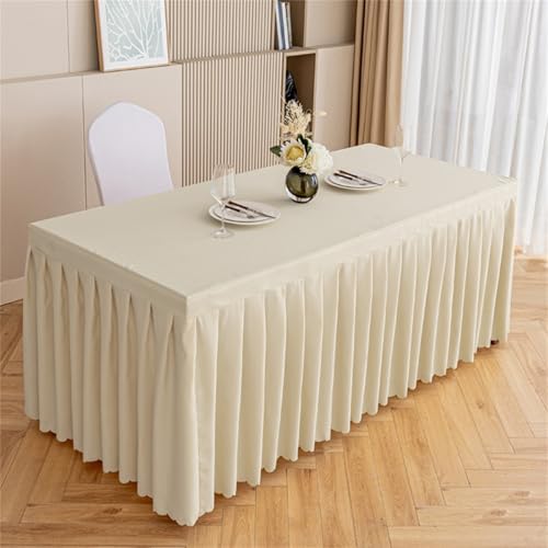Highdi Tischrock aus Polyester, Volltonfarbe Tischrock für Rechteck Tische Waschbare für Hotel Bankett, Party, Hochzeit, Geburtstag Tischdekoration (Beige,180 * 45 * 75cm) von Highdi