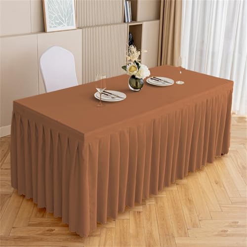 Highdi Tischrock aus Polyester, Volltonfarbe Tischrock für Rechteck Tische Waschbare für Hotel Bankett, Party, Hochzeit, Geburtstag Tischdekoration (Hellbraun,240 * 40 * 75cm) von Highdi