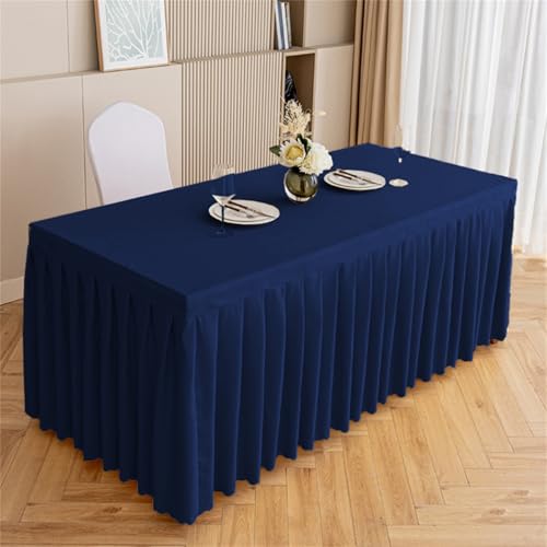 Highdi Tischrock aus Polyester, Volltonfarbe Tischrock für Rechteck Tische Waschbare für Hotel Bankett, Party, Hochzeit, Geburtstag Tischdekoration (Marineblau,180 * 45 * 75cm) von Highdi