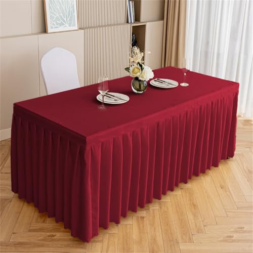Highdi Tischrock aus Polyester, Volltonfarbe Tischrock für Rechteck Tische Waschbare für Hotel Bankett, Party, Hochzeit, Geburtstag Tischdekoration (Rot,140 * 60 * 75cm) von Highdi