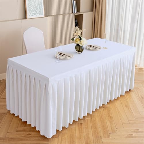 Highdi Tischrock aus Polyester, Volltonfarbe Tischrock für Rechteck Tische Waschbare für Hotel Bankett, Party, Hochzeit, Geburtstag Tischdekoration (Weiß,160 * 40 * 75cm) von Highdi