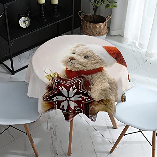Highdi Weihnachten Runde Tischdecke Abwaschbar Tisch Decke, Rund Tischwäsche Geeignet für Xmas Küche, Esszimmer, Esstisch, Couchtisch, Gartentisch (Durchmesser 90cm,Puppe) von Highdi
