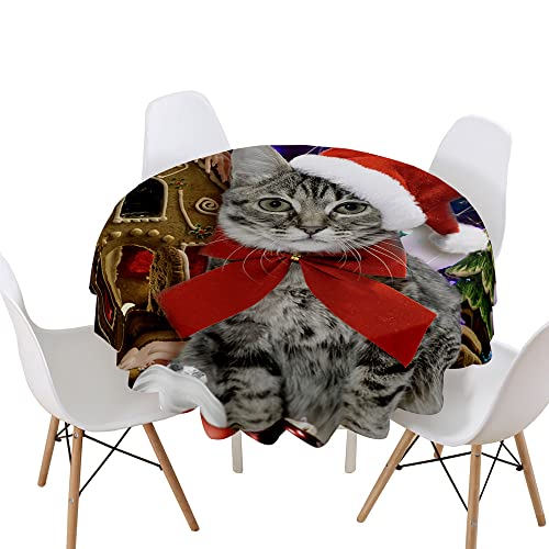 Highdi Weihnachten Tischdecke Rund Wasserdicht Abwaschbar, 3D Drucken Antifouling Pflegeleicht Polyester Tischdecke, für Home Küche Dekoration, Verschiedene Größen (Graue Katze,Durchmesser 120cm) von Highdi