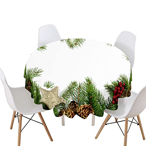 Highdi Weihnachten Tischdecke Rund Wasserdicht Abwaschbar, 3D Drucken Antifouling Pflegeleicht Polyester Tischdecke, für Home Küche Dekoration, Verschiedene Größen (Kiefernzapfen,Durchmesser 120cm) von Highdi