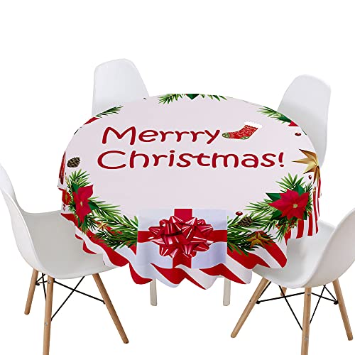 Highdi Weihnachten Tischdecke Rund Wasserdicht Abwaschbar, 3D Drucken Antifouling Pflegeleicht Polyester Tischdecke, für Home Küche Dekoration, Verschiedene Größen (Kranz,Durchmesser 200cm) von Highdi