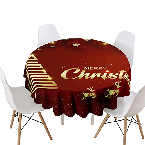 Highdi Weihnachts Tischdecke Rund Lotuseffekt, 3D Wasserdicht Antifouling Pflegeleicht Abwaschbar Polyester Tischdecke für Home Küche Dekoration Weihnachts (Durchmesser 180cm,Golden funkelnd) von Highdi