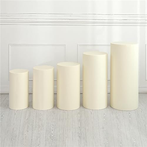 Highdi Zylinderständerabdeckungen für Party, Spandex Elastische Zylindersockelabdeckung Waschen Elastische Zylindersockelabdeckungen für Geburtstage, Hochzeiten (5 teilig,Beige) von Highdi