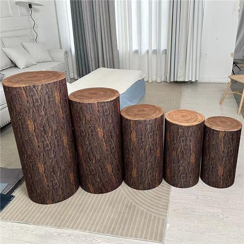 Highdi Zylinderständerabdeckungen für Party, Spandex Elastische Zylindersockelabdeckung Waschen Elastische Zylindersockelabdeckungen für Geburtstage, Hochzeiten (5 teilig,Holzmaserung) von Highdi