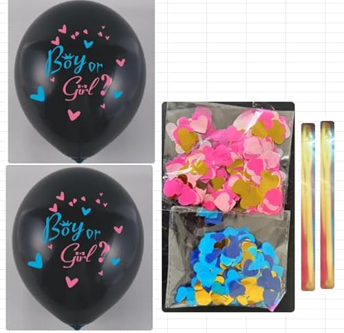 Gender Reveal Konfetti-Luftballons – Latexballon für Jungen oder Mädchen mit rosa blauem Konfetti (schwarz, 2 Stück) von Hightopup