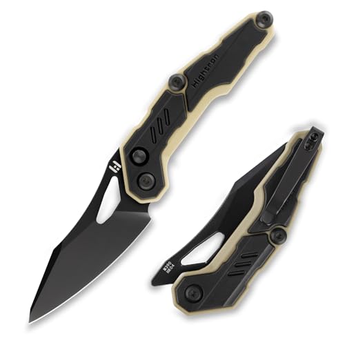 Hightron Spectron Taschenmesser mit 7,7 cm M390 Klinge und GFN Griff, Button-Lock-Messer Leichtgewichtig EDC Klappmesser mit Clip für Damen und Herren, Camping Wandern Schwarz von Hightron