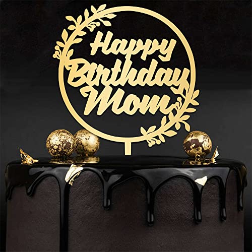 Happy Birthday Mom Cake Topper, Spiegel Gold Best Mom Ever Cake Topper, Happy Mother's Day Cake Topper, Acryl, Spiegelgold, Made in USA von Higoss