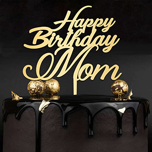 Happy Birthday Mom Cake Topper, Spiegel Gold Best Mom Ever Cake Topper, Happy Mother's Day Cake Topper, Acryl, Spiegelgold, Made in USA von Higoss