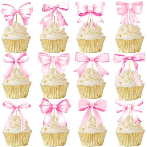 Cupcake-Topper mit rosa Schleife, glitzernde Geburtstagsparty-Dekorationen, Schleifen-Kuchenaufsätze für Babyparty, Party-Dekorationen, Junggesellinnenabschied, Hochzeit, vormontiert, 36 Stück Cupcake-Topper mit rosa Schleife, glitzernde Geburtstagsparty-Dekorationen, Schleifen-Kuchenaufsätze für Babyparty, Party-Dekorationen, Junggesellinnenabschied, Hochzeit, vormontiert, 36 Stück von HigzYovn