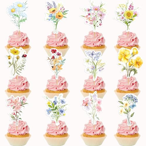 Wildblumen-Cupcake-Topper, Wildblumen-Geburtstagsdekoration, Wildblumen-Dekoration für Babypartys, Dekorationen mit Baby in Blüte, Cupcake-Topper für Mädchen, Hochzeit, Babyparty, Wildblumen-Cupcake-Topper, Wildblumen-Geburtstagsdekoration, Wildblumen-Dekoration für Babypartys, Dekorationen mit Baby in Blüte, Cupcake-Topper für Mädchen, Hochzeit, Babyparty, von HigzYovn