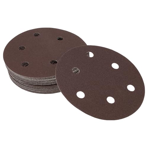 Hihaha Schleifpapier, Klett-Schleifblätter, 125 x 125 mm, Körnung 120, rund, effizientes Schleifen und Polieren, Automobilherstellung und Reparatur, Holzbearbeitung, Rot von Hihaha