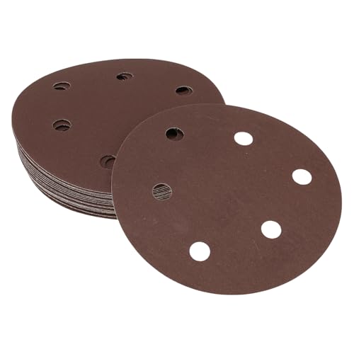 Hihaha Schleifpapier, Klett-Schleifblätter, 125 x 125 mm, Körnung 320, rund, effizientes Schleifen und Polieren, Automobilherstellung und Reparatur, Holzbearbeitung, Rot von Hihaha