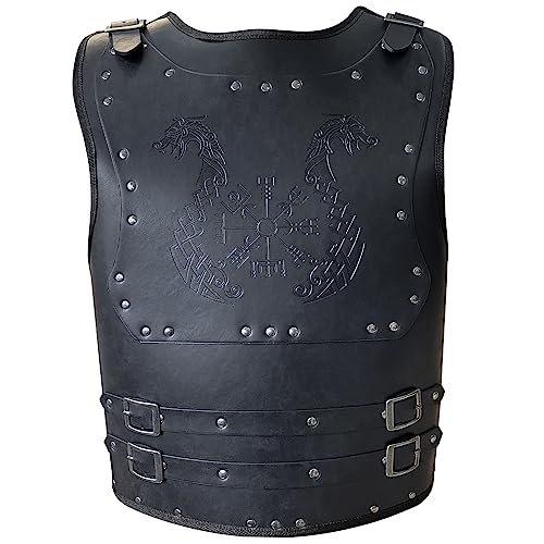 HiiFeuer Viking Warrior PU Leder Brustpanzer, Retro Ritter Leder Körperpanzer, Mittelalterliche Rüstung für LARP/Cosplay (Dragon Schwarz) von HiiFeuer