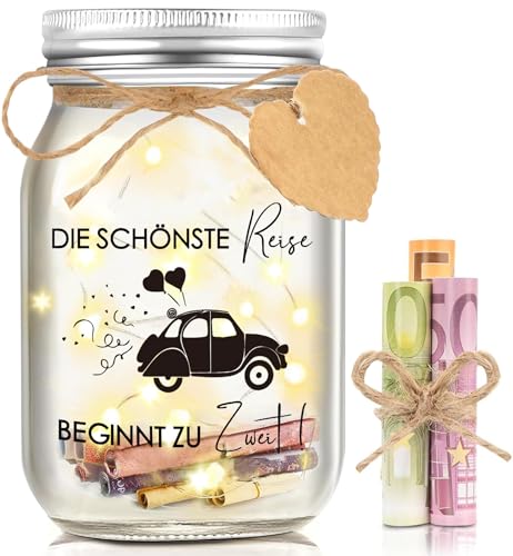 Hiipeefeel Geldgeschenk Hochzeit Hochzeitsgeschenke für Brautpaar, LED Flaschenlicht, Verlobungsgeschenk für Beide, Flitterwochen Hochzeitsreise Geschenk für Braut Bräutigam von Hiipeefeel