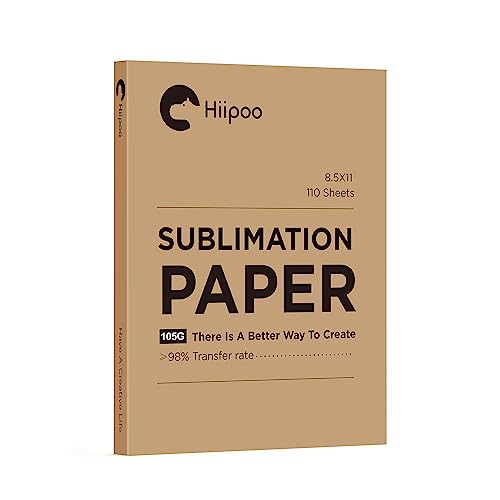 Hiipoo Sublimationspapier, 21,6 x 27,9 cm, funktioniert mit Sublimationstinte und E Sawgrass Tintenstrahldrucker für Tassen, T-Shirts, leichte Stoffe und andere Sublimationsrohlinge (110 Blatt, 105 g) von Hiipoo