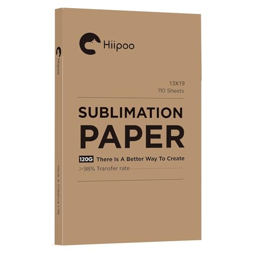Hiipoo Sublimationspapier, 33 x 48 cm, funktioniert mit Sublimationstinte und E-Sägras-Tintenstrahldruckern für Tassen, T-Shirts, leichte Stoffe und andere Sublimationsrohlinge (110 Blatt, 120 g) von Hiipoo