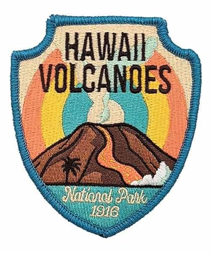 Hike and Draw Hawaii Volcanoes National Park Aufnäher zum Aufbügeln, Blau, 8,9 cm H x 7,9 cm B von Hike and Draw