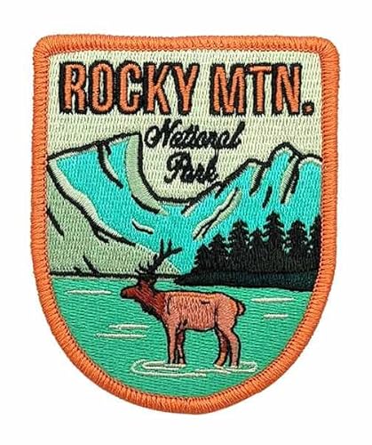 Hike and Draw Rocky Mountain National Park Aufnäher zum Aufbügeln, Rosa, Hellgrün, 8,9 cm H x 7,1 cm B von Hike and Draw