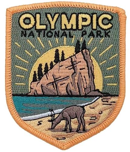 Hike & Draw Olympic National Park Aufnäher zum Aufbügeln, Pink Hellgrün, 8,9 cm H x 7,9 cm B von Hike and Draw