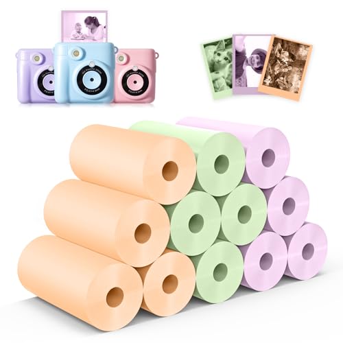 12 Rollen Sofortbildkamera für Kinder Nachfülldruckpapier - Hikkon Thermodruckpapierrollen Fotodruck HD-Druck für die meisten Kinder-Sofortbildkameras - nur Papier(Lila, Orange, Grün) von Hikkon
