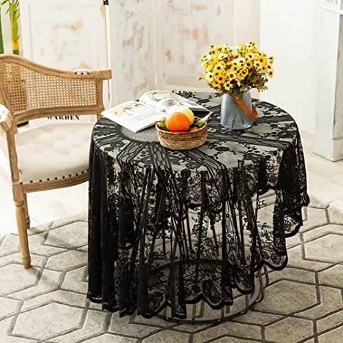 Hilai Schwarze Spitze Tischdecke bestickte Elegante Blumenmuster Tischtuch Rundüberlagerung Tisch Cover für Hochzeitsfeiern Urlaub Langes Abendessen Home Decor Runde 150 Tischdecken von Hilai