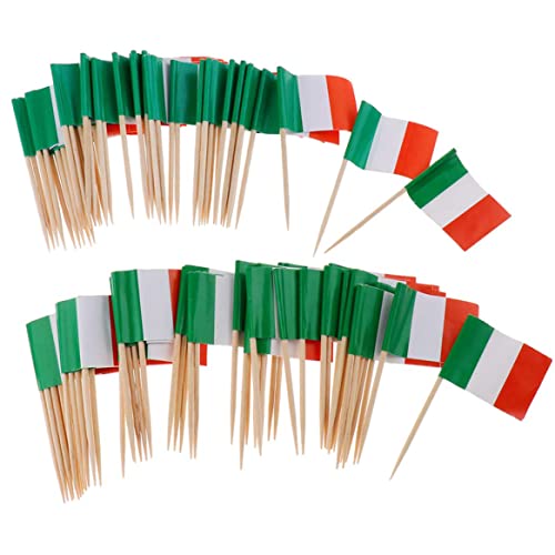 Italien Zahnstocher Flagge, Cocktailstangen Mini Italienische Stickflaggen Cupcake Toppers pflücken Dekoration 100pcs von Hilai