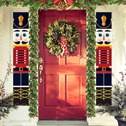 1 Paar Nussknacker Banner Nussknacker Weihnachtsschmuck Weihnachtsveranda Banner Schild Dekorationen Soldat Modell Nussknacker Banner Nussknacker Türbanner für Wand Outdoor Indoor Party Dekoration von Hileyu