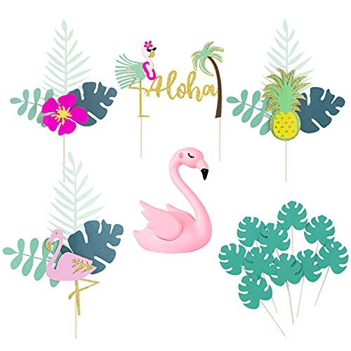 15 stücke flamingo kuchen toppers dekoration set,aloha palme früchte cupcake toppers flamingo geburtstag kuchen dekoration für tropisch hawaiian luau strand hochzeit geburtstag themenat party liefert von Hileyu