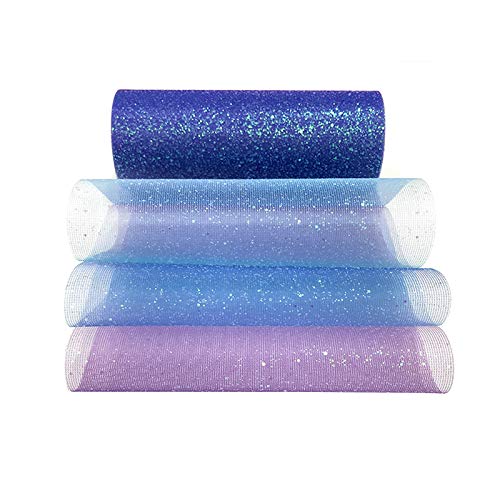 Hileyu Regenbogen Glitter Tüll Rollen 6 Zoll x 10 Yards Stoff Tüll Spule Funkelnde Tüll Band Rolle Pailletten Stoff Rolle für Braut Bogen Rock Geschenkverpackung Hochzeitsfeier Dekoration Blau von Hileyu