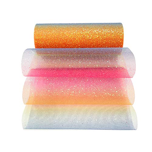 Hileyu Regenbogen Glitter Tüll Rollen 6 Zoll x 10 Yards Stoff Tüll Spule Funkelnde Tüll Band Rolle Pailletten Stoff Rolle für Braut Bogen Rock Geschenkverpackung Hochzeitsfeier Dekoration Regenbogen von Hileyu