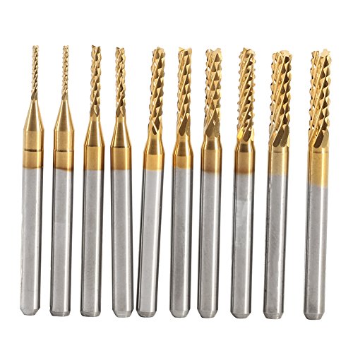 10 pcs Schaftfräser Titan Beschichtete Fräserset Hartmetall CNC Fräser Gravur Bits Carving Drill Werkzeuge 1,0-3,0mm von Hilitand