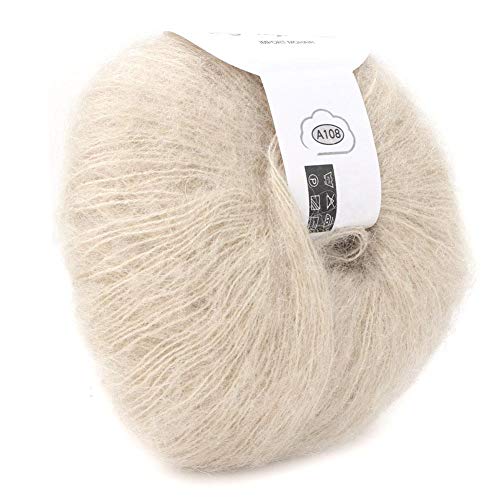 Beliebte weiche Mohair Strick Angora Wolle Garn für DIY Stricken (mit einer Häkelarbeit)(beige) von Hilitand