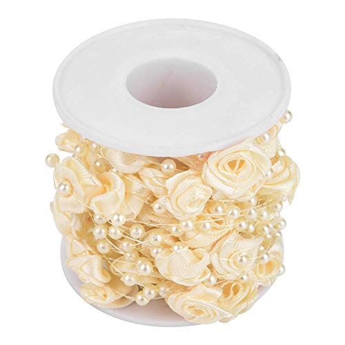Hilitand 10m / Rolle 3mm Rose Künstliche Perle Draht Perlen Garland String DIY Hochzeit Dekoration, Faux Kristall Perlen(beige) von Hilitand