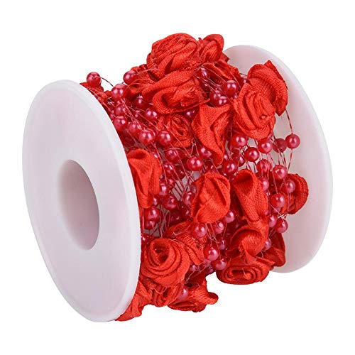 Hilitand 10m / Rolle 3mm Rose Künstliche Perle Draht Perlen Garland String DIY Hochzeit Dekoration, Faux Kristall Perlen(rot) von Hilitand