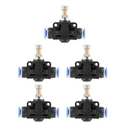 Pneumatische Luftventil-Durchflussgeschwindigkeitsregler, 5 Stück Push-In-Geschwindigkeitsregler 6mm Pneumatisches Luftstromregelventil-Anschluss von Hilitand