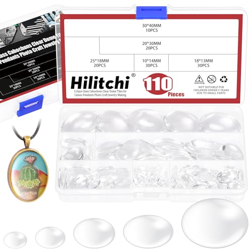 Hilitchi 110 Stück 5 Größen ovale klare Glaskuppel-Fliesen-Sortiment-Kits, klare Glas-Cabochon-Fliesen, transparente Glaskuppel, Cabochons, flache Glasperlen, Cabochon-Fliesen für DIY-Schmuck Hilitchi 110 Stück 5 Größen ovale klare Glaskuppel-Fliesen-Sortiment-Kits, klare Glas-Cabochon-Fliesen, transparente Glaskuppel, Cabochons, flache Glasperlen, Cabochon-Fliesen für DIY-Schmuck von Hilitchi