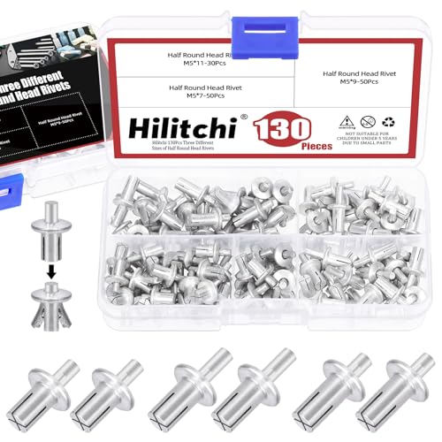 Hilitchi 130 Stück M5 x 7 mm 9 mm 11 mm Aluminiumkernnieten mit halbrundem Kopf, Hammerantrieb-Nieten, Klopf-Typ, Aluminiumnieten, halbrunder Kopf, Erweiterungsnieten für Haushalt, mechanische Geräte Hilitchi 130 Stück M5 x 7 mm 9 mm 11 mm Aluminiumkernnieten mit halbrundem Kopf, Hammerantrieb-Nieten, Klopf-Typ, Aluminiumnieten, halbrunder Kopf, Erweiterungsnieten für Haushalt, mechanische Geräte von Hilitchi