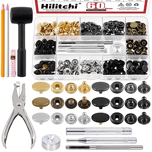 Hilitchi 69 Sets Lederdruckknöpfe, 6 Farben 12,5 mm Druckknöpfe, Metallknöpfe mit Hammerlocher, Anpassungswerkzeuge, Stoffmarker, Maßband für Kleidung, Jeans Hilitchi 69 Sets Lederdruckknöpfe, 6 Farben 12,5 mm Druckknöpfe, Metallknöpfe mit Hammerlocher, Anpassungswerkzeuge, Stoffmarker, Maßband für Kleidung, Jeans von Hilitchi
