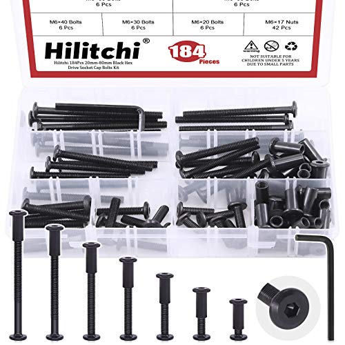 Hilitchi M6 Innensechskantschrauben-Set – Senkkopf, Dübelmuttern, Krippenschrauben, Muttern, Sortiment für Möbelbeschläge (20/30/40/50/60/70/80 mm) von Hilitchi