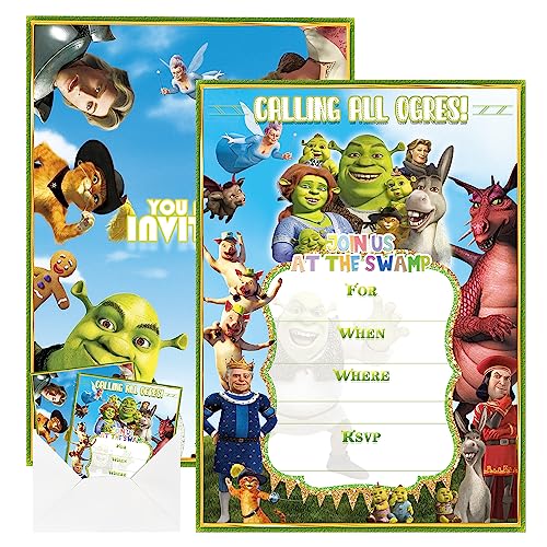 Hille Decor 20 Packungen Party-Einladungen für Shrek-Themen-Einladungen, Geschenkkarten, Partyzubehör mit Umschlag von Hille Decor