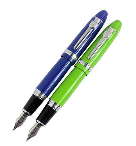2 Stück Jinhao 159 große Fass Füllfederhalter in 2 Farben (blau, grün) mit transparentem Stifttasche von Hillento
