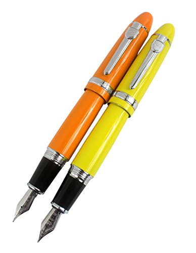 2 Stück Jinhao 159 große Fass Füllfederhalter in 2 Farben (orange, gelb) mit transparentem Stifttasche von Hillento