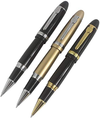 3 Stück Jinhao 159 große Fass Roller Kugelschreiber in 3 Farben (schwarz, schwarz & gold Clip, golden) Stift gesetzt gut Gleichgewicht glattes Schreiben, mit transparentem Stift Tasche von Hillento