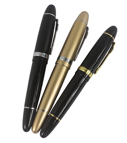 3 Stück Jinhao 159 große Fass Roller Kugelschreiber in 3 Farben (schwarz, schwarz & gold Clip, golden) Stift gesetzt gut Gleichgewicht glattes Schreiben, mit transparentem Stift Tasche von Hillento