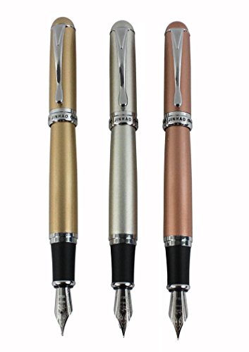 3 Stück jinhao X750 Füllfederhalter mittel 18KGP Nippe in 3 Farben (Gold, Silber, Roségold) mit transparentem Stifttasche von Hillento