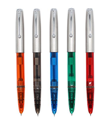 5 Stück Jinhao 51A Kunststoff Füllfederhalter Set, transparent, Vielfalt Farbe (blau, grün, grau, orange, rot) von Hillento